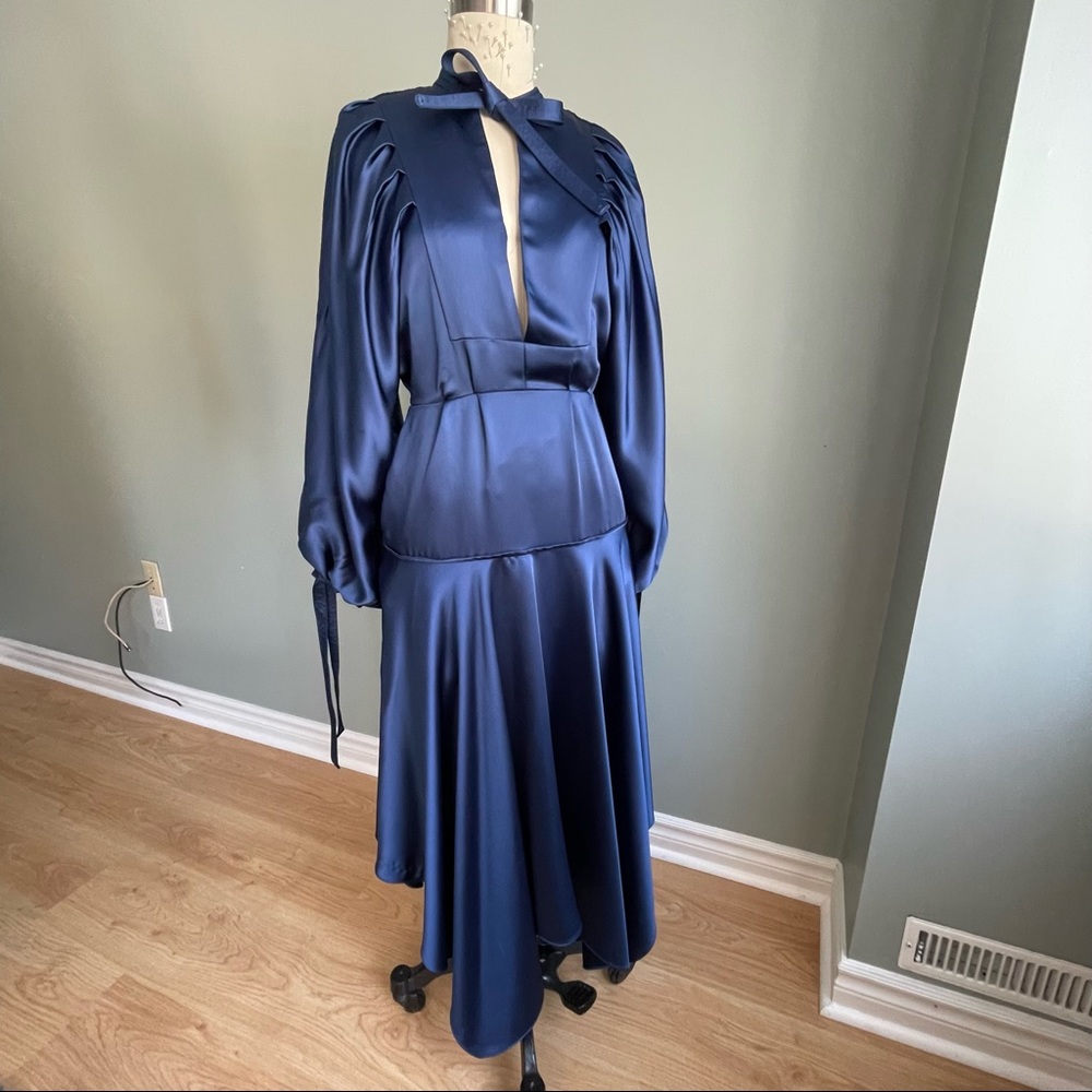 Self Portrait Navy Satin Dress